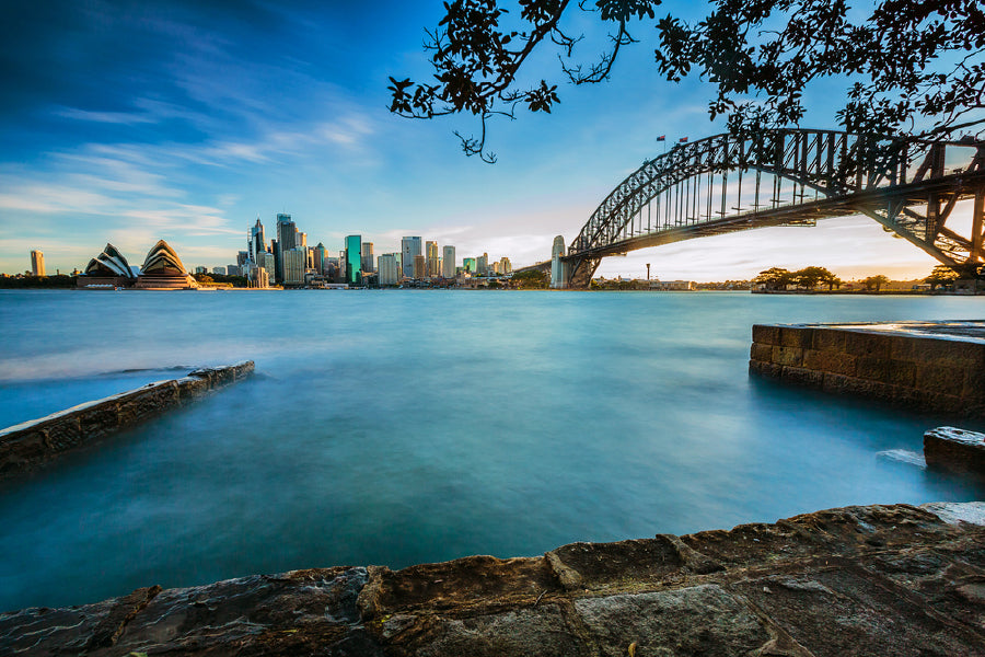 Opera House & Sunset Sky View From River Side Print 100% Australian Made Stretched Canvas Ready to Hang - AU-128