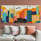 3pcs Coral Teal Buildings Cityscape Metal Print Ready to Hang Art