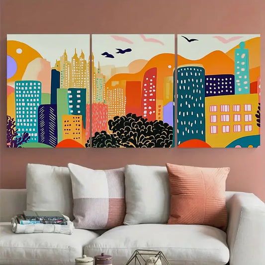 3pcs Coral Teal Buildings Cityscape Metal Print Ready to Hang Art