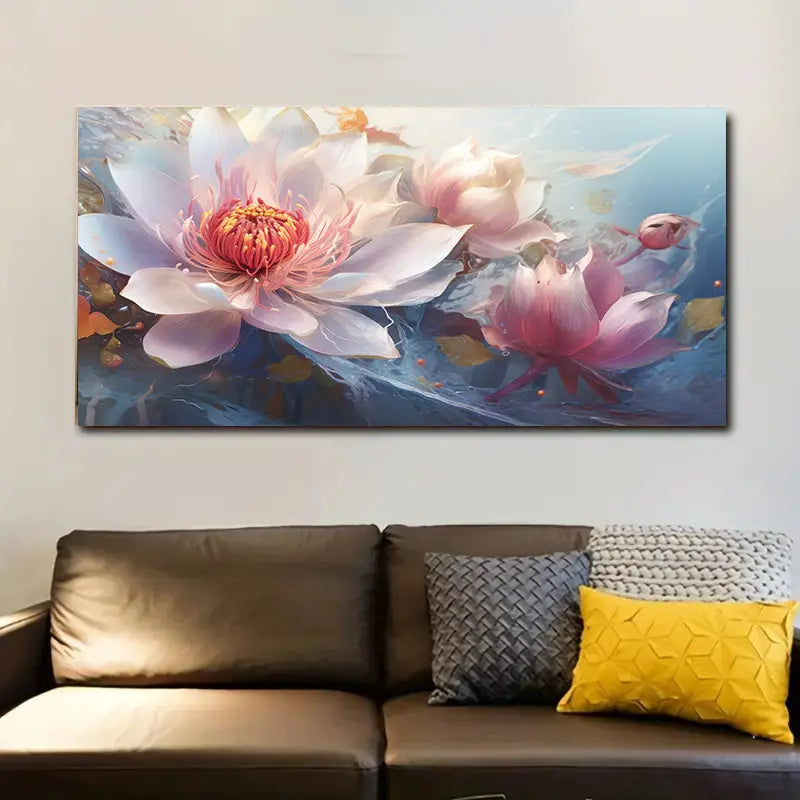 Modern Abstract Pink Tulip with Blue Background Wall Art wall canvas office home room framed 120x60cm