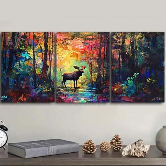 3pcs Moose in the Forest Metal Print Ready to Hang Art