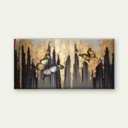 Golden Foil Butterfly Abstract Wall Art Canvas Office Home Framed 80x45cm