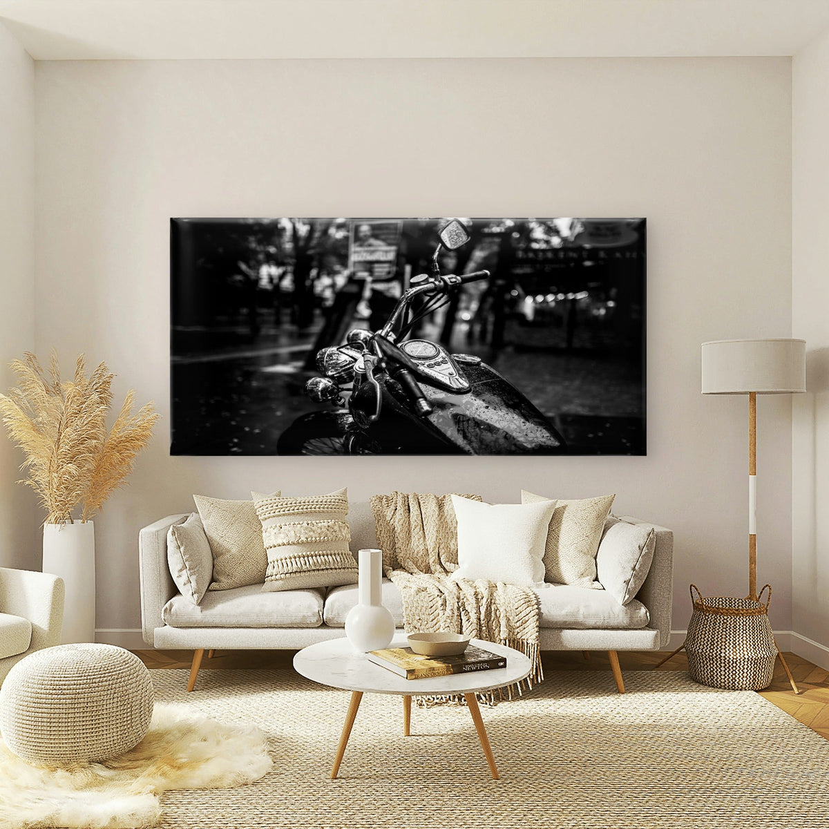 Black And White Motorcycle View Wall Art Canvas Office Home Room Framed 120x60cm