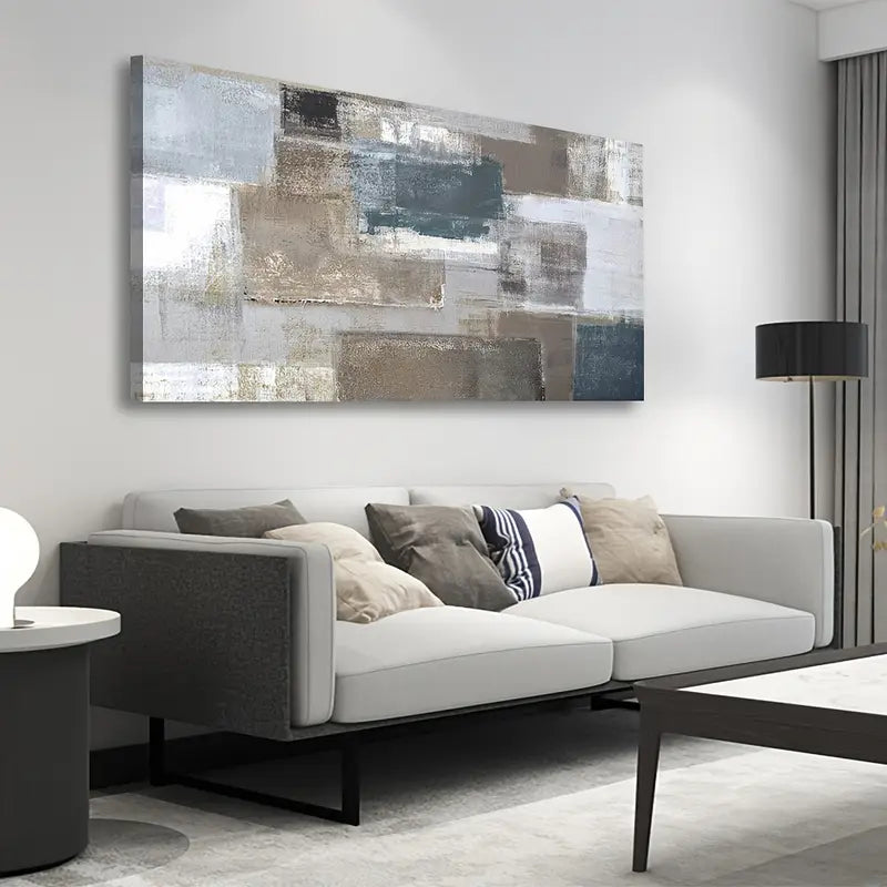 Vintage Abstract Gray Blue Brown Wall Art canvas office home room framed 120x60cm