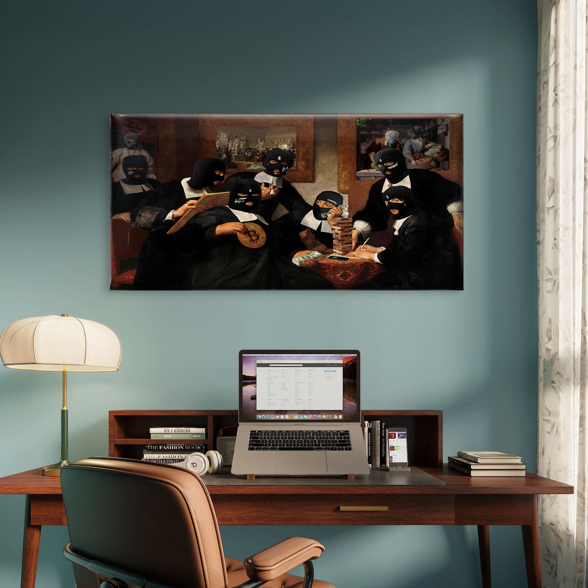Gothic Money Parody Wall Art Canvas Office Home Room Framed 80x45cm
