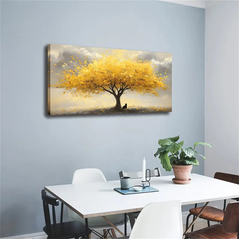 Tree of Life with Golden Leaves Wall Art Canvas Office Home Room Framed 120x60cm