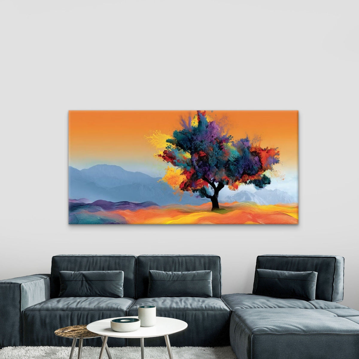 Abstract Tree Modern Mountain Wall Art Canvas Office Home Room Framed 80x45cm