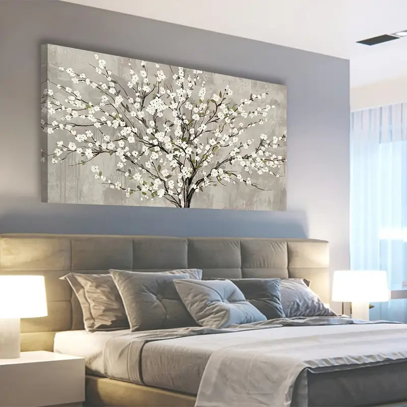 Blooming Flower Tree White Blossoms Green Leaves Wall Art canvas office home room framed 120x60cm