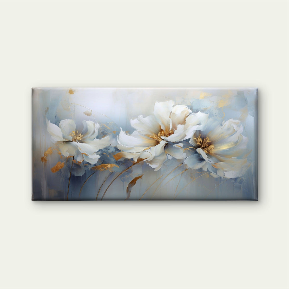 White Floral Gold Painting Wall Art Canvas Office Home Room Framed 120x60cm