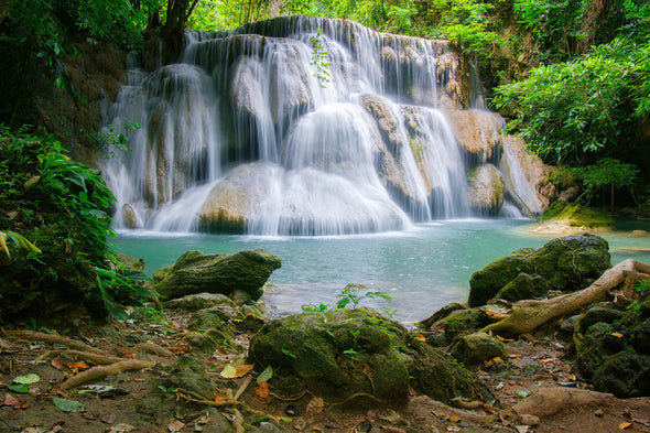 Huay Mae Kamin Waterfall Scenery Print 100% Australian Made Stretched Canvas Ready to Hang - NT-129