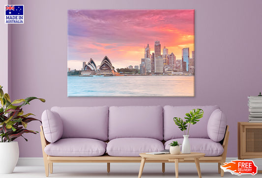 The City Skyline of Sydney, Australia Circular Quay Print 100% Australian Made Stretched Canvas Ready to Hang - AU-129