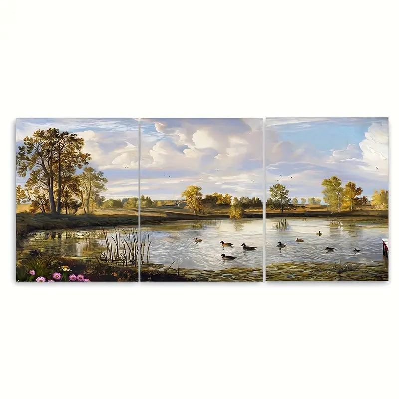 3pcs Duck Pond Rustic Lake Water Metal Print Ready to Hang Art