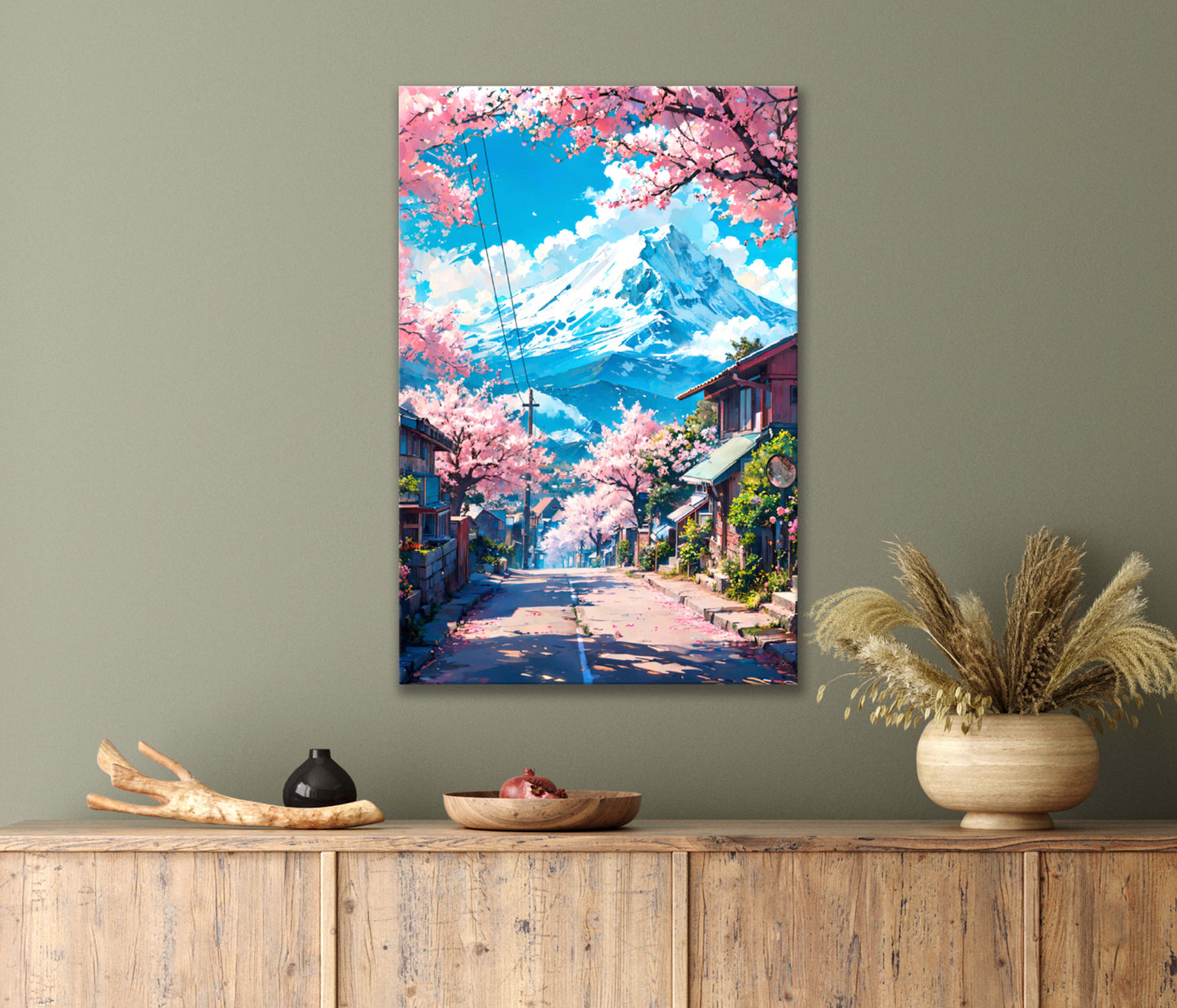 Strolling Down a Mountain Road with Cherry Blossom Trees Print 100% Australian Made 40x60cm Stretched Canvas Ready to Hang