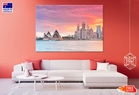 The City Skyline of Sydney, Australia Circular Quay Print 100% Australian Made Stretched Canvas Ready to Hang - AU-129