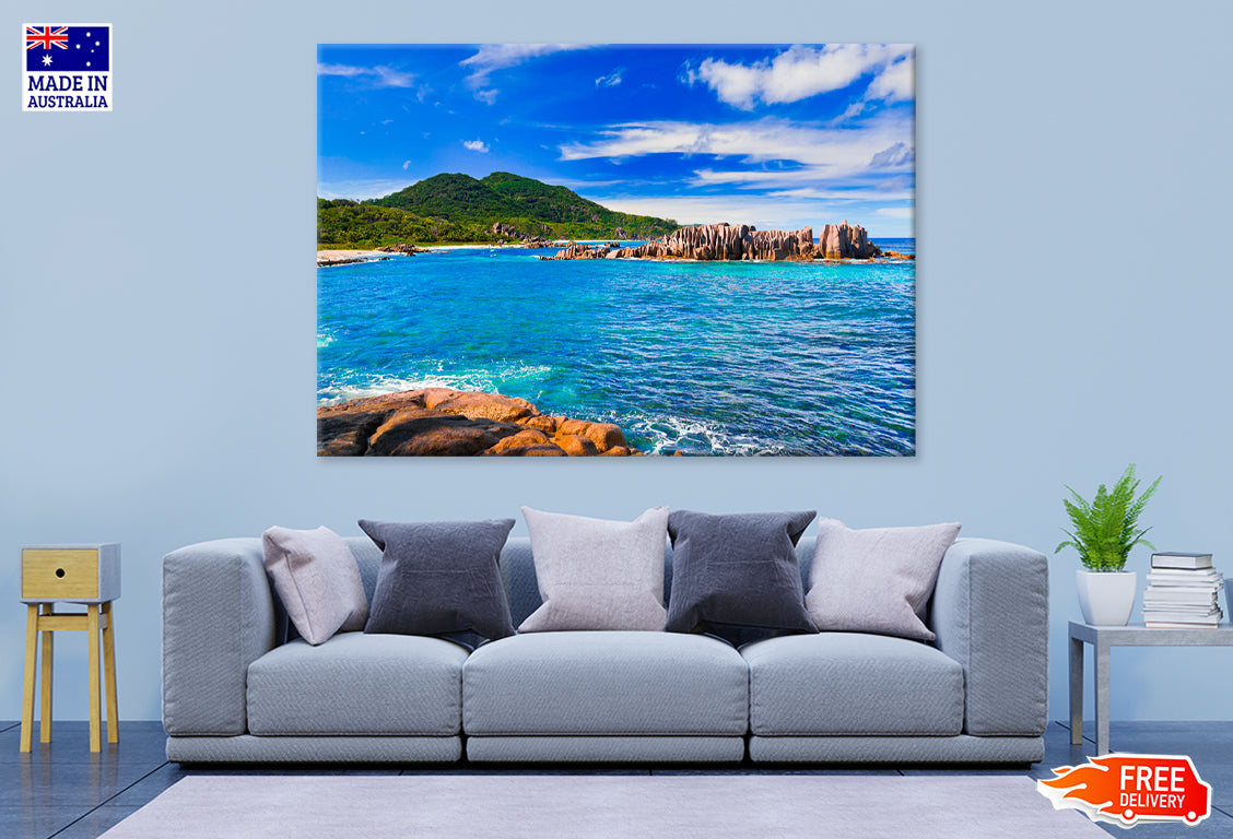 Tropical Beach at Seychelles Print 100% Australian Made Stretched Canvas Ready to Hang - BC-129