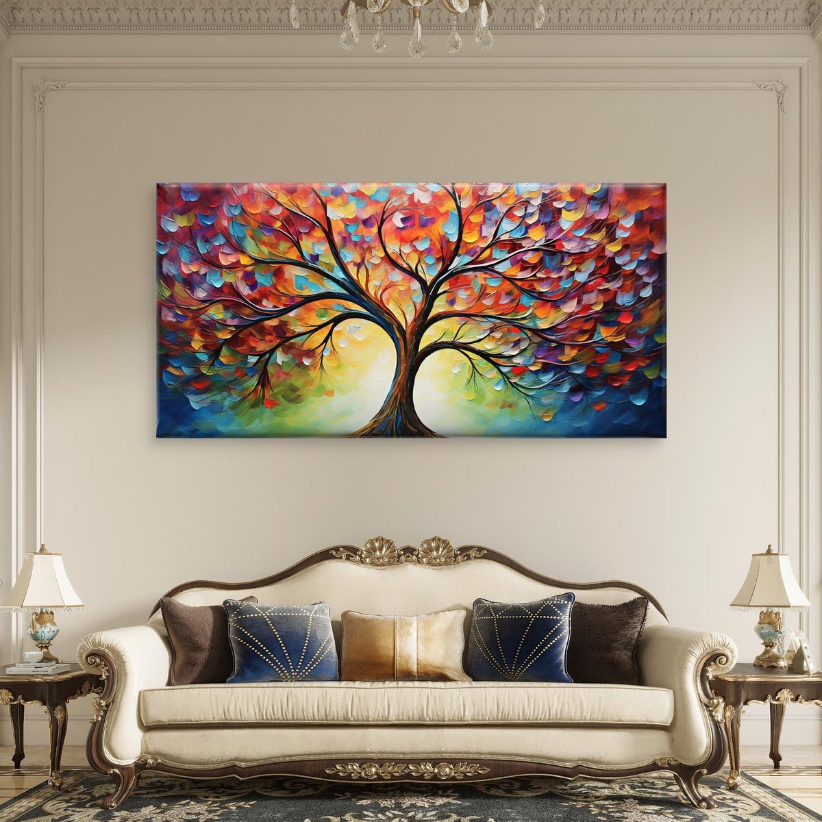Rainbow Tree of Life Wall Art Canvas Office Home Room Framed 120x60cm