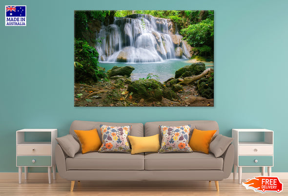 Huay Mae Kamin Waterfall Scenery Print 100% Australian Made Stretched Canvas Ready to Hang - NT-129