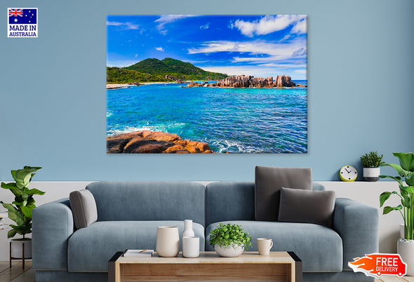 Tropical Beach at Seychelles Print 100% Australian Made Stretched Canvas Ready to Hang - BC-129