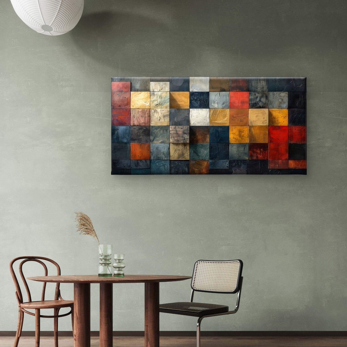 Multi Color Block Rustic Texture Mosaic Wall Art Canvas Office Home Framed 80x45cm