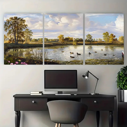 3pcs Duck Pond Rustic Lake Water Metal Print Ready to Hang Art