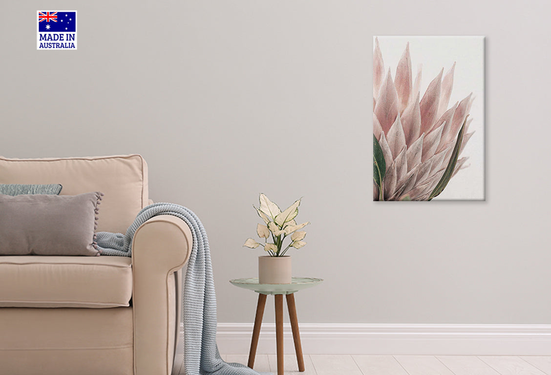 Calm Pink Flower with Green Leaves Print 100% Australian Made 40x60cm Stretched Canvas Ready to Hang