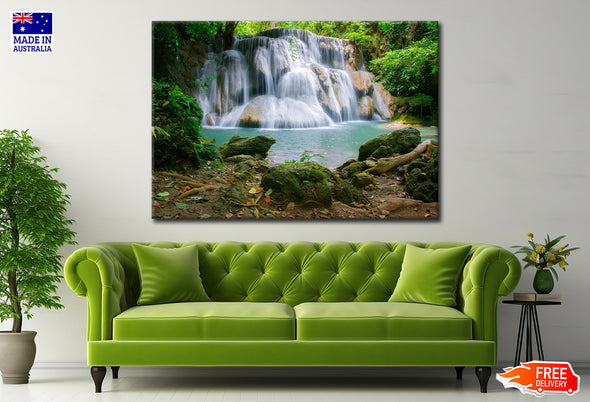 Huay Mae Kamin Waterfall Scenery Print 100% Australian Made Stretched Canvas Ready to Hang - NT-129