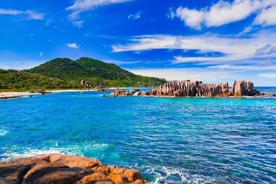 Tropical Beach at Seychelles Print 100% Australian Made Stretched Canvas Ready to Hang - BC-129