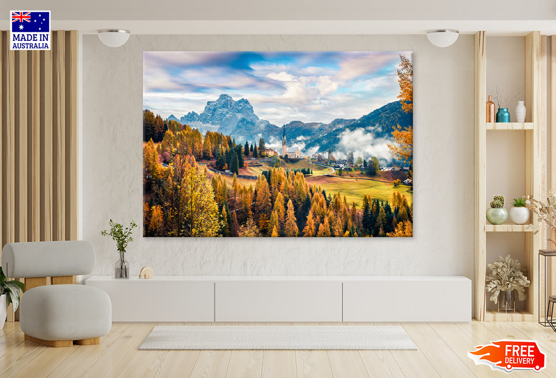 Parrocchia Di Selva Cadore Church Print 100% Australian Made Stretched Canvas Ready to Hang - CT-130