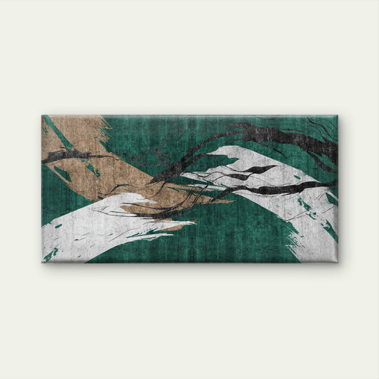 Abstract Emerald Gold Brush Stroke Wall Art Canvas Office Home Framed 80x45cm