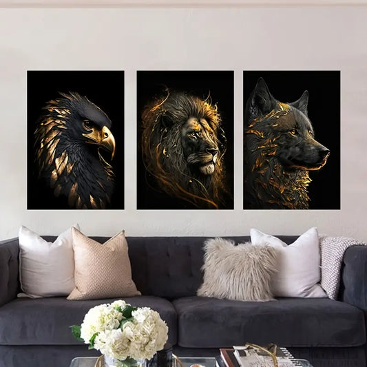 3pcs Stylish Animal Black and Golden Metal Print Ready to Hang Art