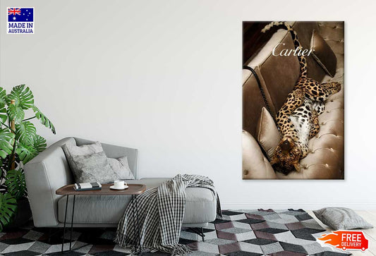 Leopard on Couch Fashion Print 100% Australian Made Stretched Canvas Ready to Hang - : FS - 116