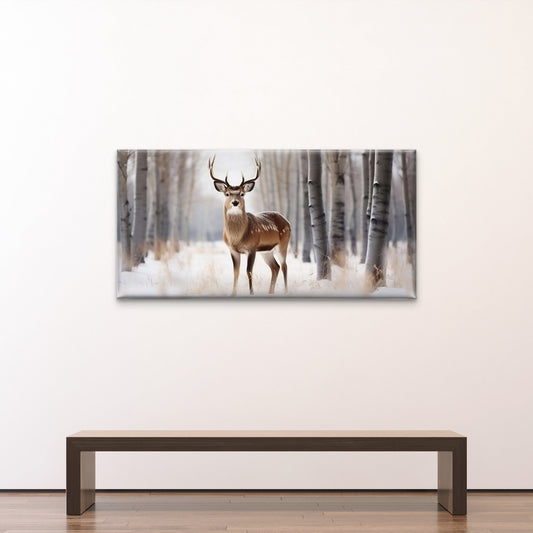 Majestic Stag Deer Winter Forest Wildlife Nature Wall Art Canvas Office Home Room Framed 80x45cm