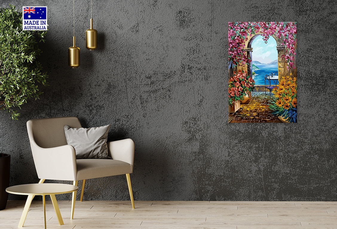 Summer Beach Through Window Scene Print 100% Australian Made 40x60cm Stretched Canvas Ready to Hang