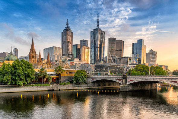 Melbourne City View from Yarra River Print 100% Australian Made Stretched Canvas Ready to Hang - AU-102