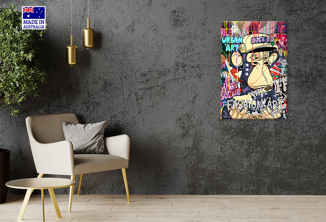 Graffiti Monkey with a Hat and a Shirt On Print 100% Australian Made 40x60cm Stretched Canvas Ready to Hang