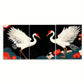 3pcs Asian Crane Japanese Red White Metal Print Ready to Hang Art