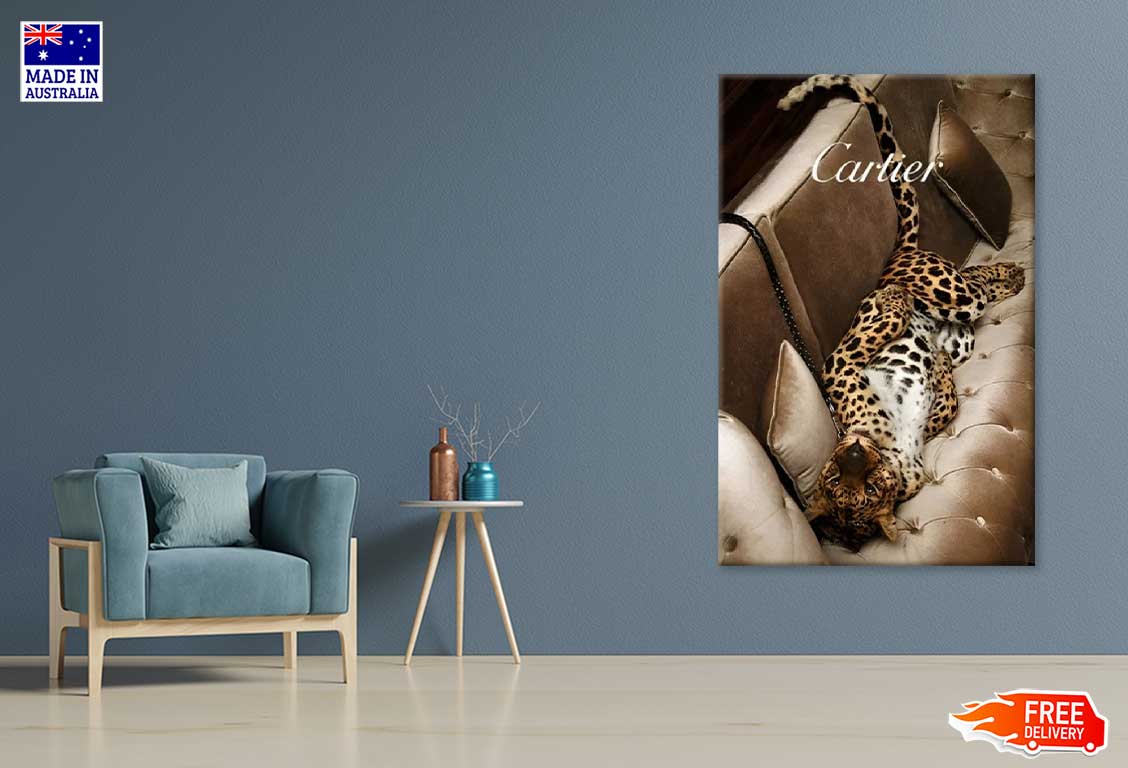 Leopard on Couch Fashion Print 100% Australian Made Stretched Canvas Ready to Hang - : FS - 116