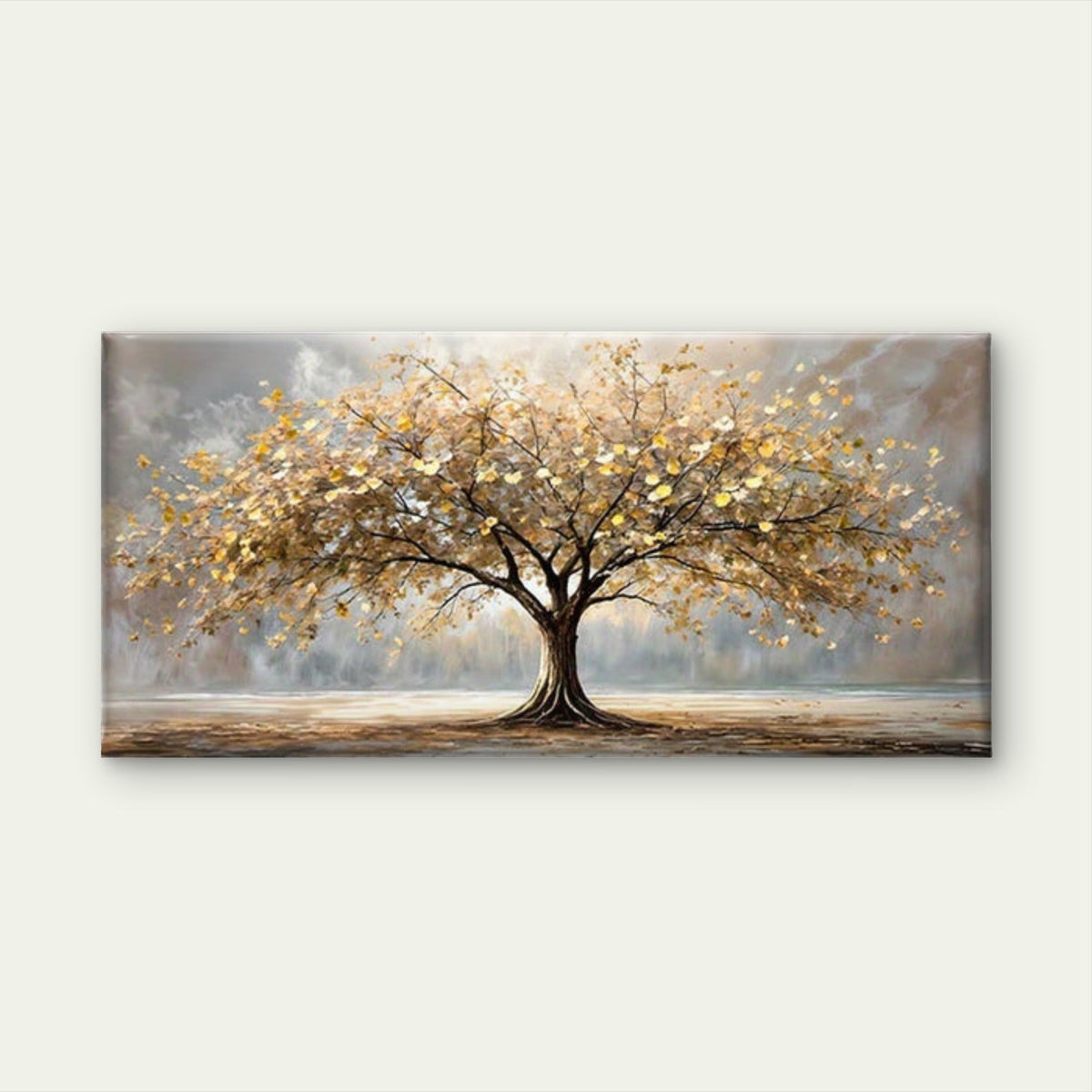Golden & Beige Leaves Wall Art wall canvas office home room framed 120x60cm