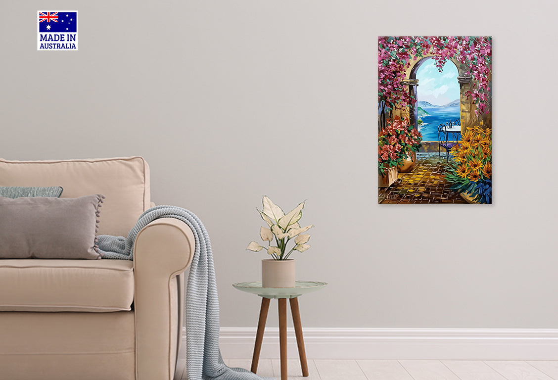 Summer Beach Through Window Scene Print 100% Australian Made 40x60cm Stretched Canvas Ready to Hang