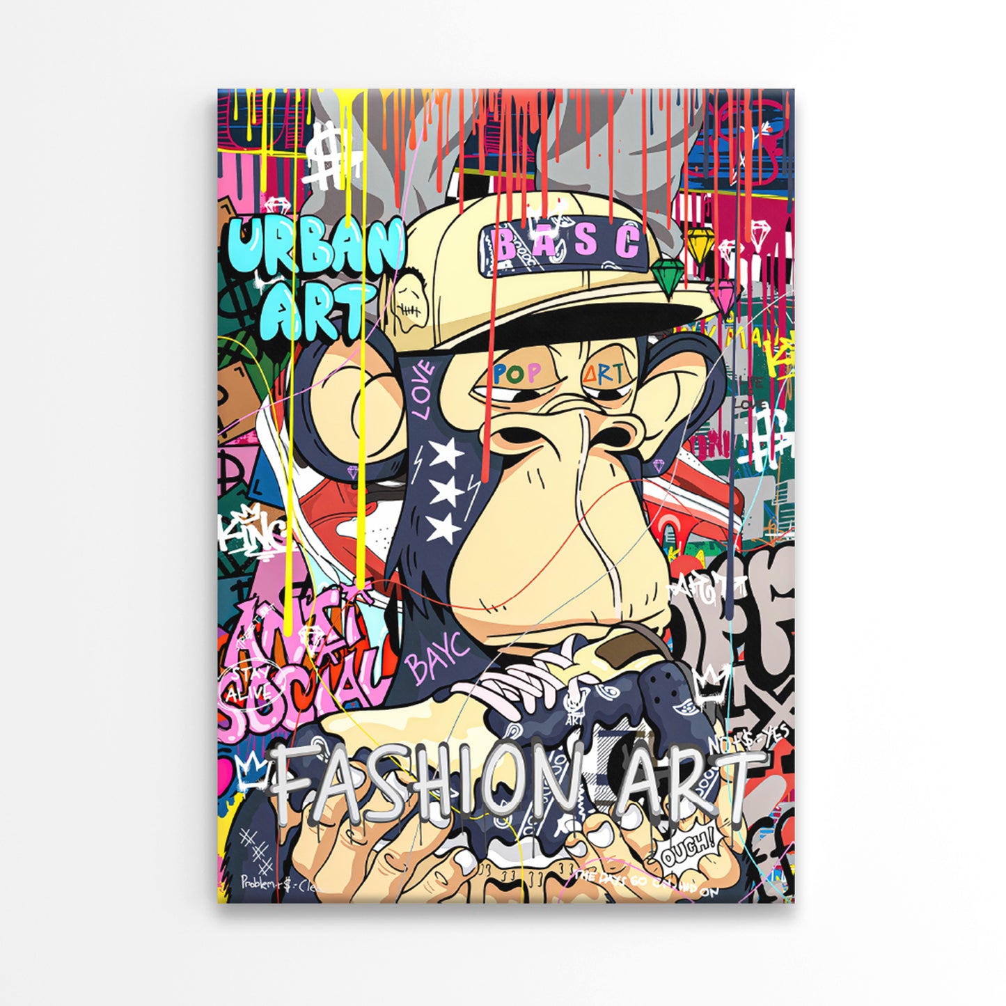 Graffiti Monkey with a Hat and a Shirt On Print 100% Australian Made 40x60cm Stretched Canvas Ready to Hang