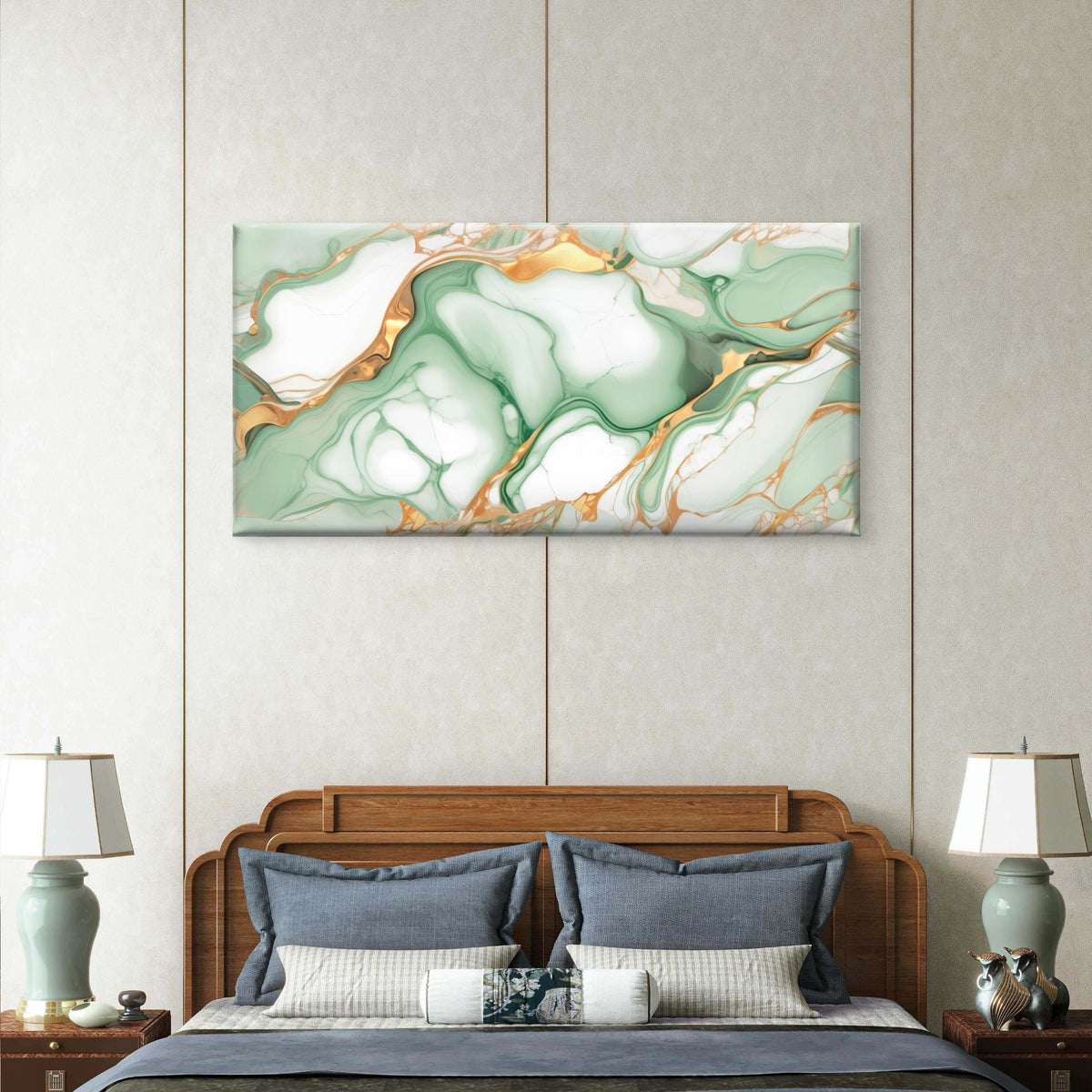 Emerald Green & Gold Liquid Marble Wall Art Canvas Office Home Room Framed 120x60cm