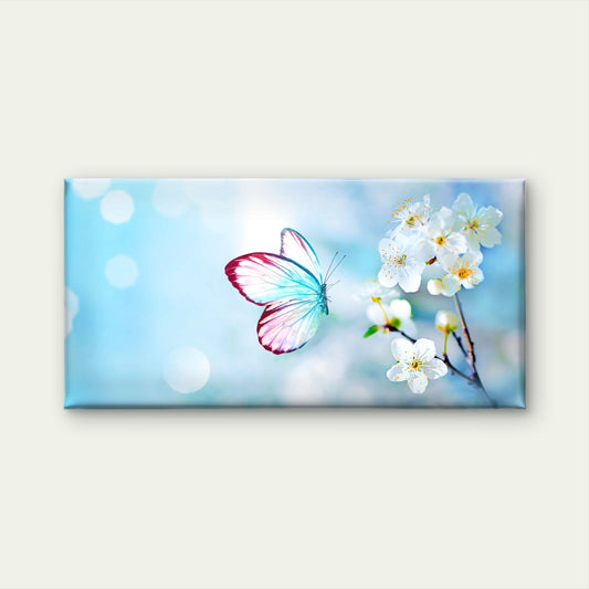 Spring Butterfly Blue Blossom Wall Art Canvas Office Home Room Framed 80x45cm