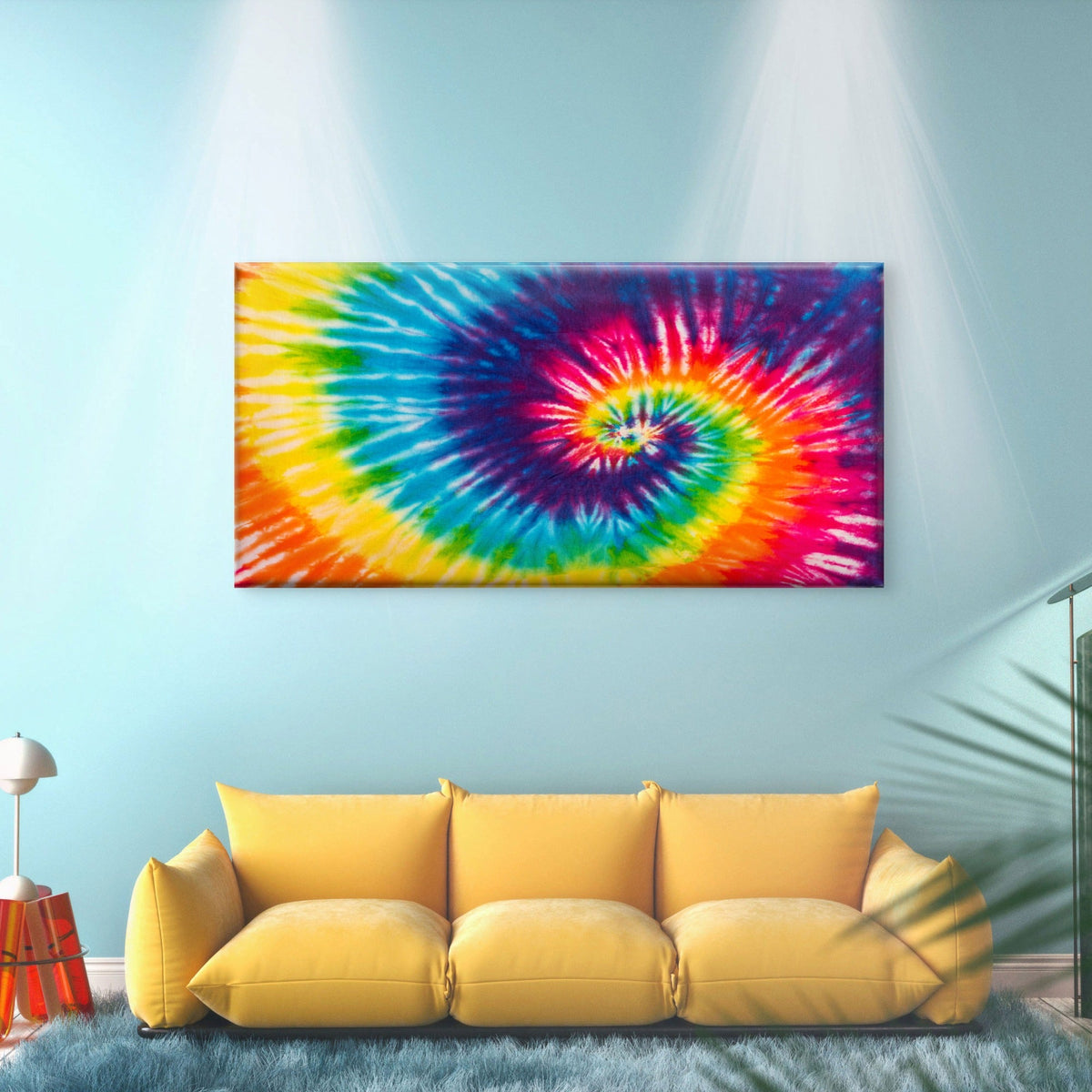 Rainbow Spiral Tie Dye Pattern Wall Art Canvas Office Home Room Framed 80x45cm