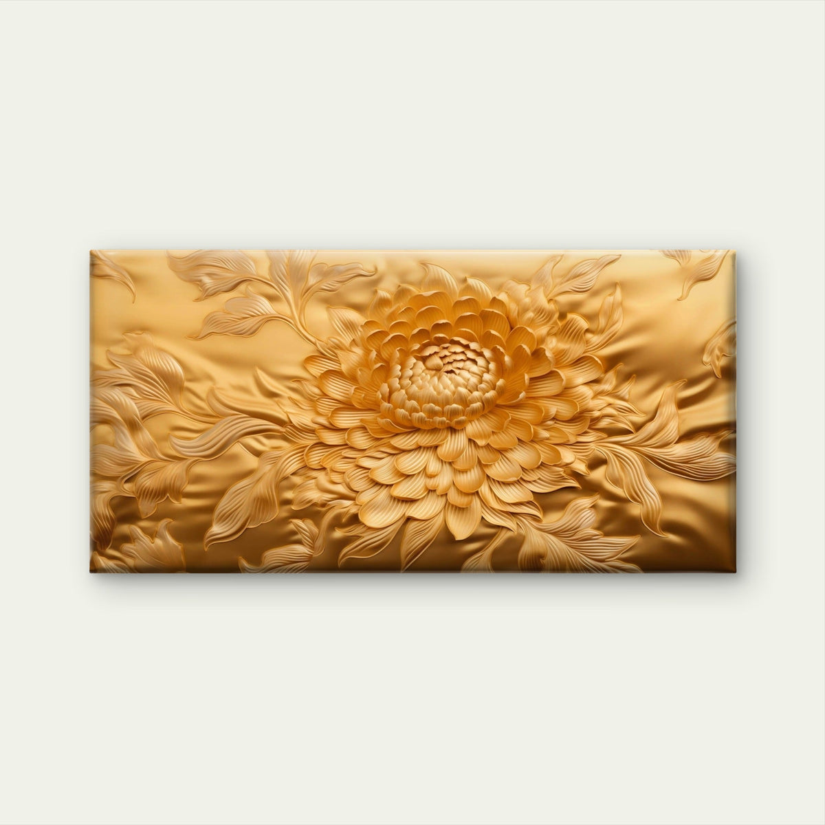 Modern Flowers Luxury Gold Floral Wall Art Canvas Office Home Framed 80x45cm