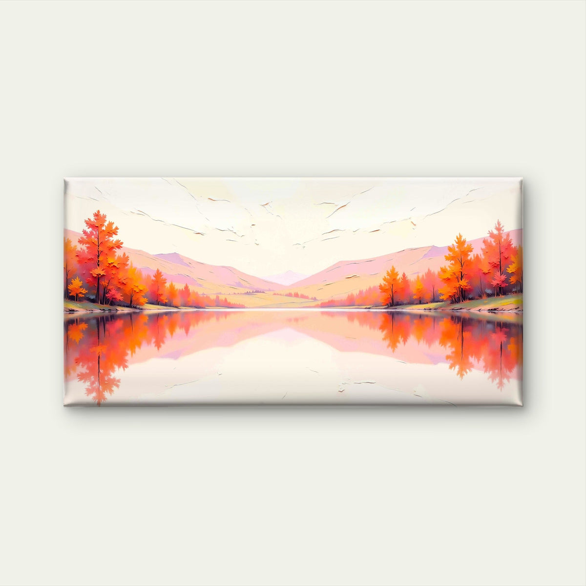 Fall Lake Reflection Mountain Wall Art Canvas Office Home Room Framed 80x45 cm