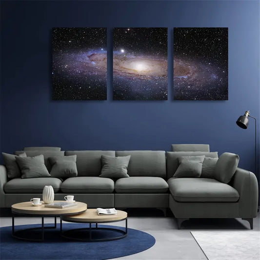 3pcs Red Blue Silvery Nebula Galaxy Stars Metal Print Ready to Hang Art