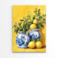 Blue White Vases with Lemons Painting Print 100% Australian Made 40x60cm Stretched Canvas Ready to Hang