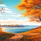 Autumn Lake Path Scenic Fall Foliage View Wall Art Canvas Office Home Framed 120x60cm