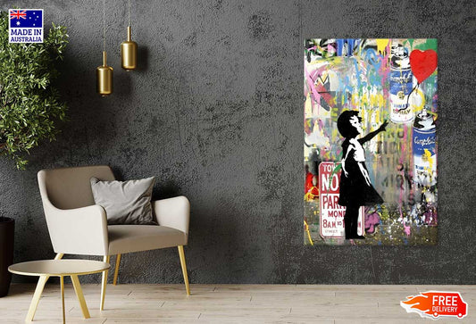 Girl with Graffiti Wall Art Print 100% Australian Made Stretched Canvas Ready to Hang - FS - 123