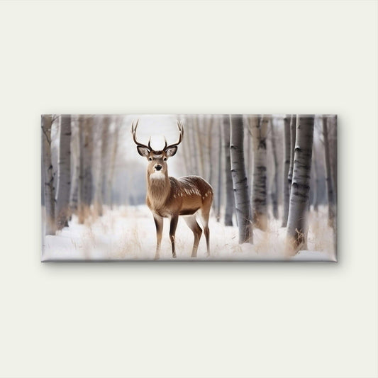 Majestic Stag Deer Winter Forest Wildlife Nature Wall Art Canvas Office Home Room Framed 80x45cm
